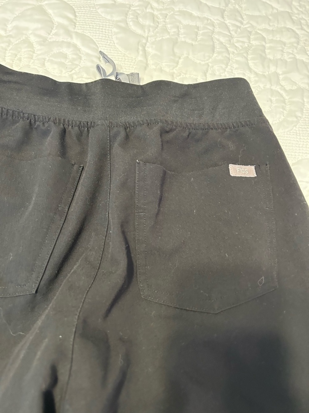Figs Black Scrub Pants with Light Gray Drawstring
